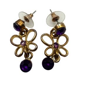 Gold Tone Butterfly Dangle Earrings Purple Gemstones Women's Fashion Jewelry